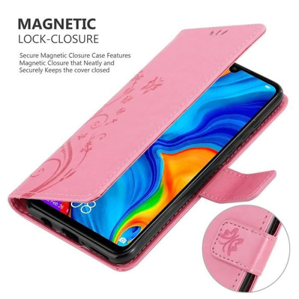 Fodral till Huawei P30 LITE - CADORABO - Blommönster - Läderimitation - 3 kortplatser - Halvstyvt Rosa