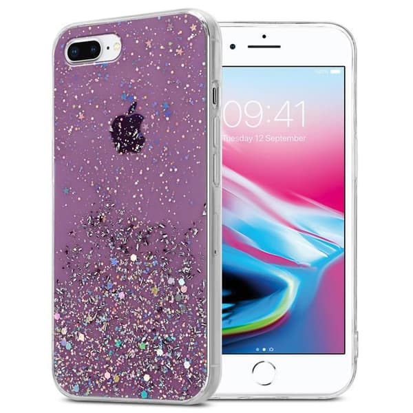 iPhone 7 PLUS / 7S PLUS / 8 PLUS skal Lila med Glitter Skydd Design Glittrande Violett