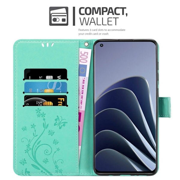 Coque för OnePlus 10 PRO 5G Housse i TURKOS BLOMSTER Etui Case Cover Skydd Blomster Plånbok Wallet Grön