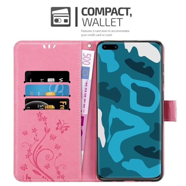 Etui för Huawei P40 - CADORABO - ROSA FLORAL - Syntetiskt läder - Ställfunktion - Platser för kort ROSENFLORTLAR