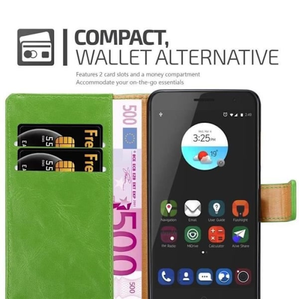 Fodral - CADORABO - ZTE Blade V7 - Läderimitation - Grön - Horisontell stativfunktion Grön