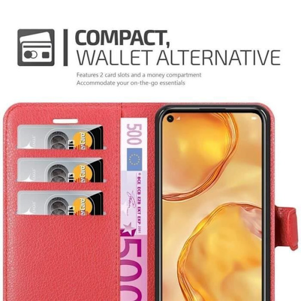 Fodral - CADORABO - Huawei P40 LITE/nova 7i - Läderimitation - Röd - Stativfunktion Röd