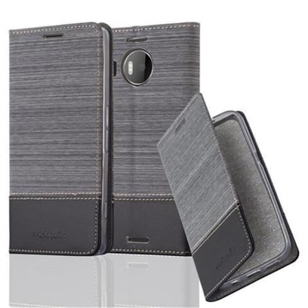 Nokia Lumia 950 XL Fodral i GRÅSVART från Cadorabo (TYG-LÄDERDESIGN) Helt skyddsfodral med Flip Flip och Mörkgrå