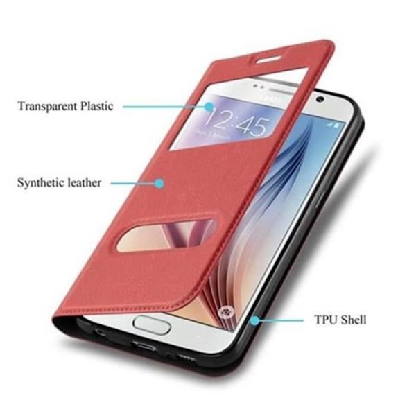 Samsung Galaxy S6 Fodral i SAFFRAN RÖTT från Cadorabo (Design VIEW) Helt skyddsfodral med flip flik, horisontellt stativ