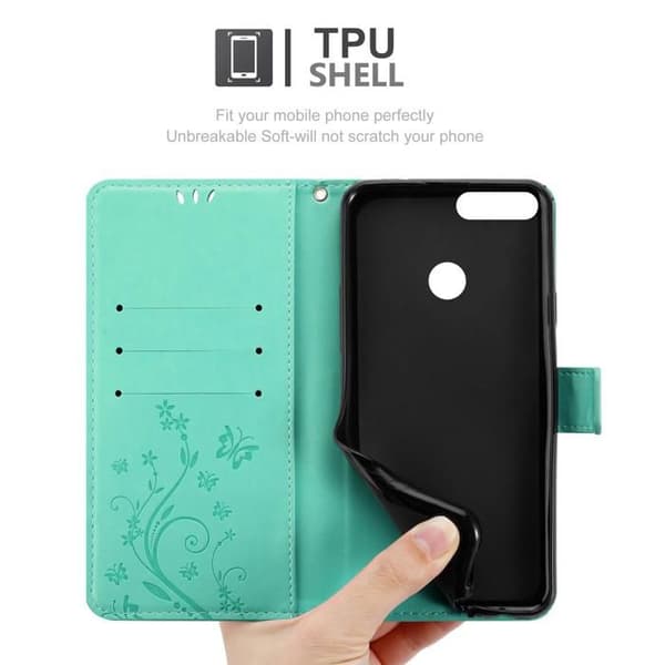 Fodral med lock för Honor 9 LITE Etui i TURKOS BLOMMÖNSTER Skydd Design Blommig Plånbok Blå