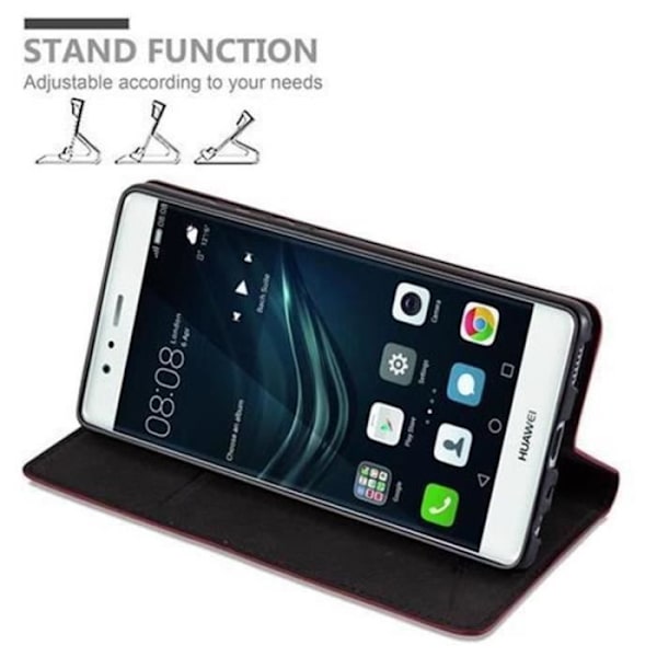 Cadorabo Huawei P9 Fodral APPLE RÖD Osynlig MAGNETISK STÄNGNING Fodral Fodral stöder stativ och kortplats