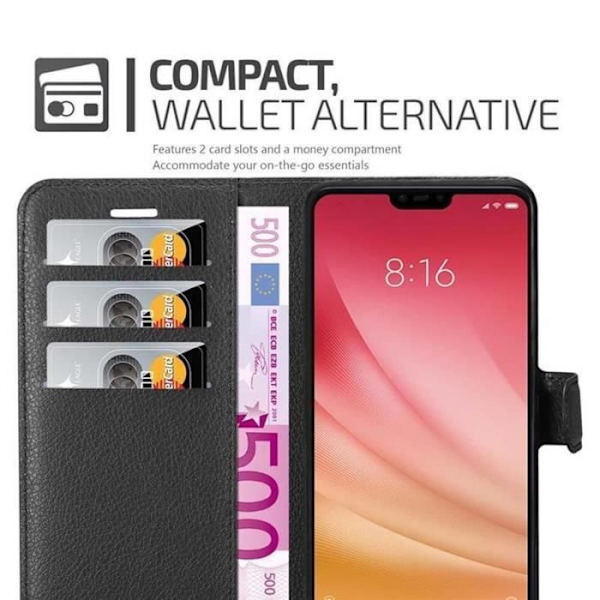 Coque - CADORABO - Xiaomi Mi 8 LITE - Syntetisk läder - Ställfunktion - Magnetisk stängning Svart