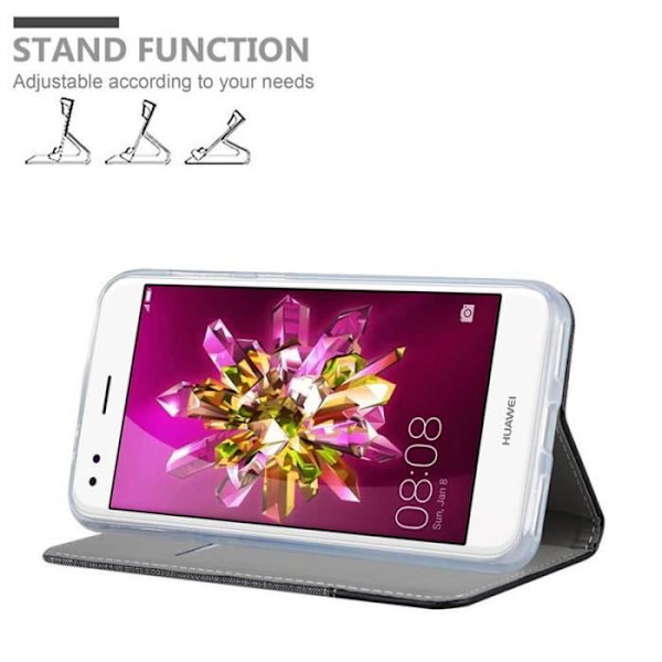 Fodral till Huawei ENJOY 7 - CADORABO - Svart konstläder - Bokfodral med stativ - Kortplatser Svart