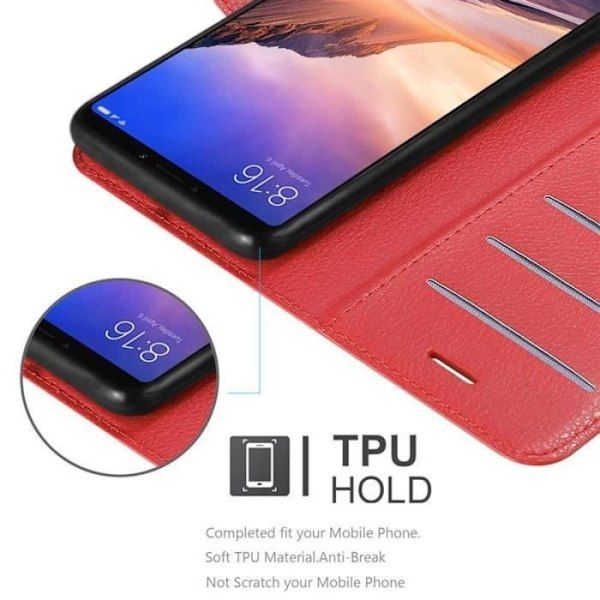 Coque - CADORABO - Xiaomi Mi Max 3 - Röd konstläder - Horisontellt stöd - 3 kortfack Röd