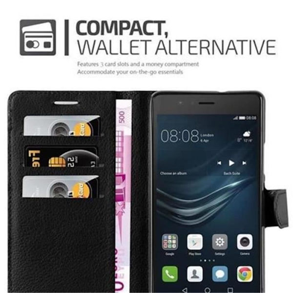 Cadorabo Huawei P9 LITE Fodral SVART Fullt skydd Fodral Fodral Magnetlås (stöder stativ och kortplats)