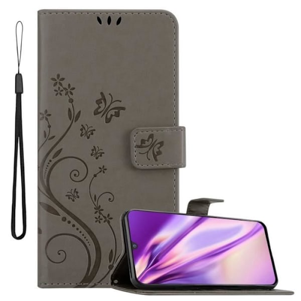 Fodral till Samsung Galaxy M30 - CADORABO - Blommönster - Imiterat läder - 3 kortplatser - Praktiskt stöd Grå