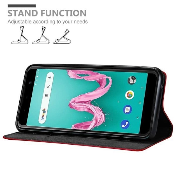 Étui - CADORABO - WIKO LENNY 5 - Röda Syntetläder - Magnetisk Stängning - Ställfunktion Röd