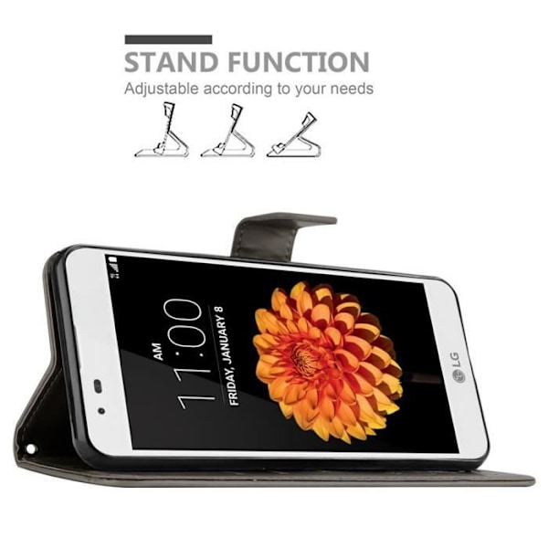 Fodral till LG K7 2016 - CADORABO - Blommig grått - konstläder - Stativfunktion - Kortplatser BLOMMIG GRÅ