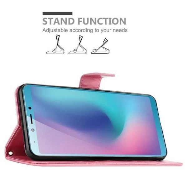 Fodral - CADORABO - Samsung Galaxy A6s - Blommigt konstläder - Magnetisk stängning - Integrerat stöd Rosa
