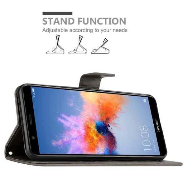 Coque Honor 7X - CADORABO - Grå Blommönster - Syntetläder - Plånboksfodral - Skydd med Ställfunktion Blommig grå
