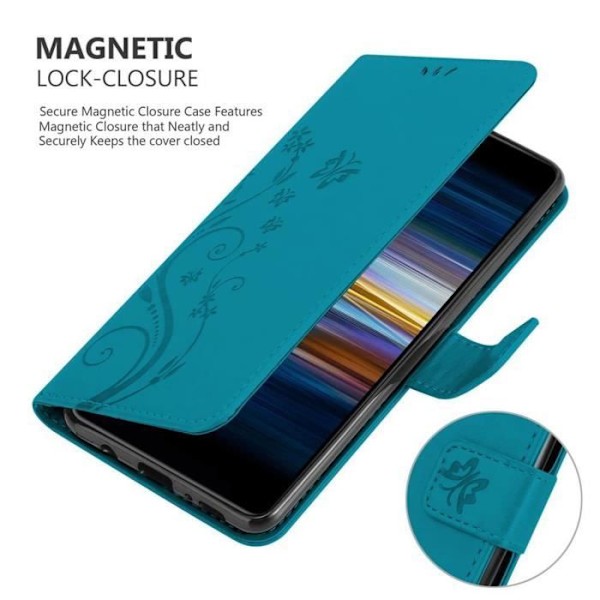 Coque för Sony Xperia L3 - CADORABO - BLÅ BLOMSTRANDE - Syntetläder - Ställfunktion - Platser för kort BLOMMA BLÅ