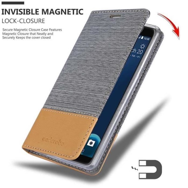 Fodral - CADORABO - HTC Desire 12 - Ljusgråbrun - konstläder - Horisontellt stativ Ljus gråbrun