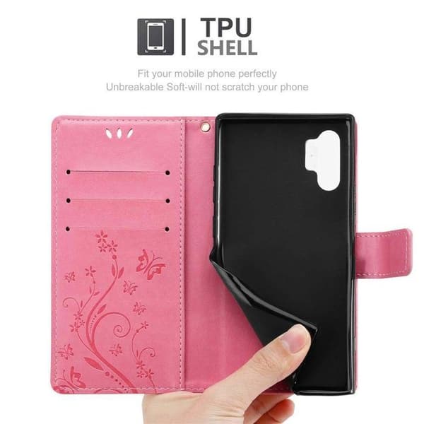 Fodral med lock för Samsung Galaxy NOTE 10 PLUS Etui i ROSA BLOMMÖNSTER Skydd Design Blommig Plånbok Ros