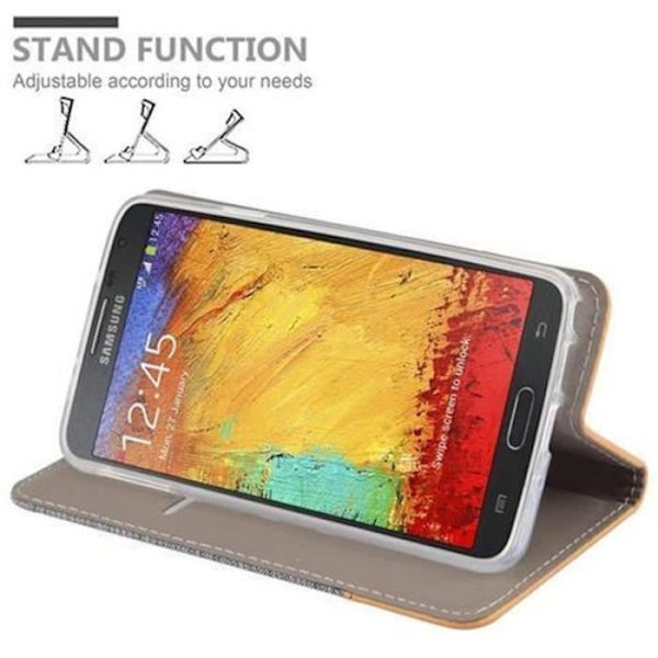SAMSUNG GALAXY NOTE 3 NEO FODRAL I LJUSGRÅ BRUNT BY CADORABO (TYG-PU DESIGN) FULLSTÄNDIG SKYDDSFODRAL MED LOCK