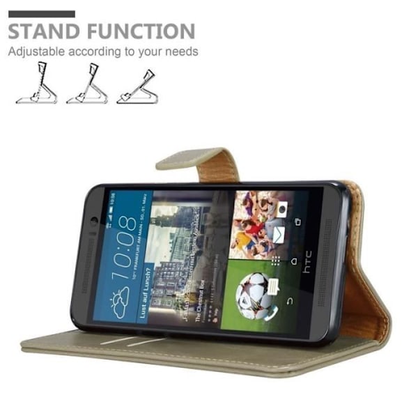 HTC One M9 fodral - CADORABO - Brun - Imiterat läder - Stativfunktion - Kortfack kastanj
