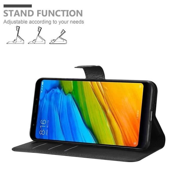 Fodral - CADORABO - Xiaomi RedMi NOTE 5 - Läderimitation - Horisontellt stöd - 3 kortfack Svart