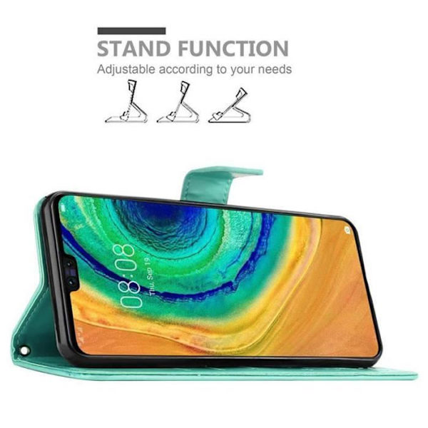 Coque - CADORABO - Huawei MATE 30 - Simulerader Turkos Blommönster - Ställfunktion - Fack för kort Turkos