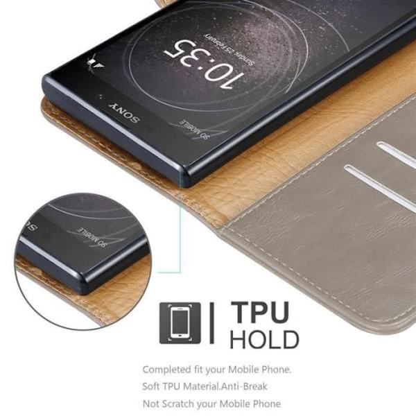 Fodral - CADORABO - Sony Xperia L2 - Brunt läderimitation - Stativfunktion - Magnetisk kastanj