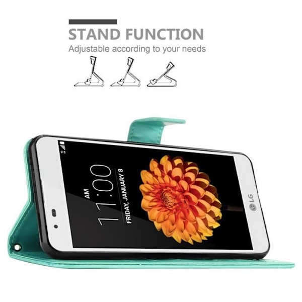 Coque - CADORABO - LG K7 2016 - Syntetisk läder - Blommig - Magnetstängning Turkos