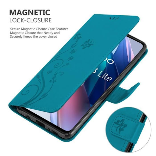 Coque - CADORABO - Oppo FIND X3 LITE - Similicuir - Blå Blommor - Plånboksfodral med Stå Funktion BLOMMA BLÅ