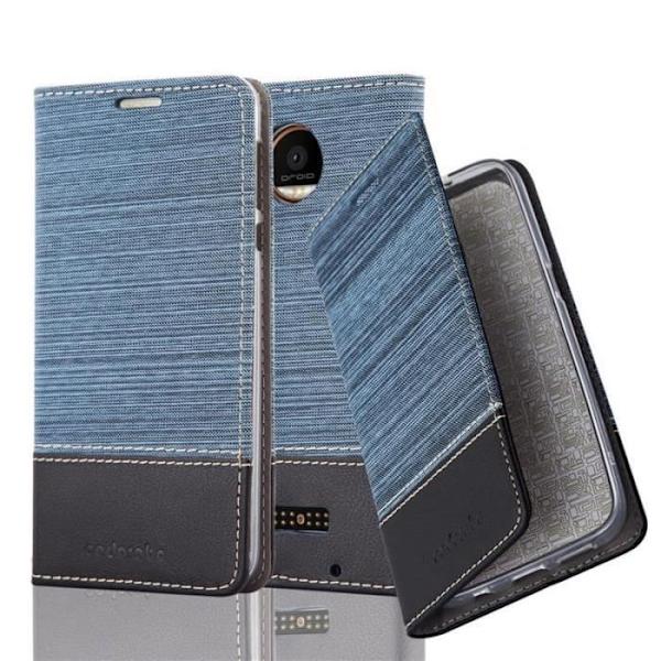 Lenovo (Motorola) MOTO Z FORCE Fodral i MÖRKBLÅ SVART från Cadorabo (TYG-LEATHERETTE Design) Fullt skyddsfodral med mörkblå svart