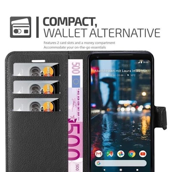 Fodral - CADORABO - Google Pixel 2 XL - Svart konstläder - Stativfunktion - Kortfack Svart