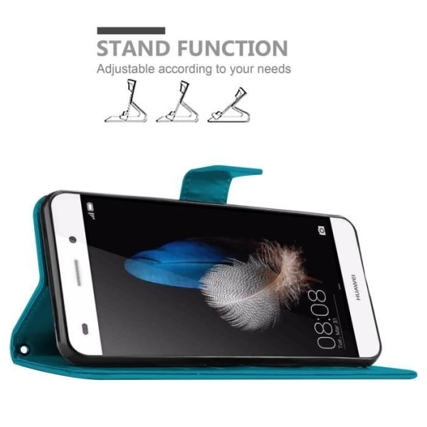 Coque för Huawei P8 LITE 2015 - CADORABO - Blomsterfodral - Syntetläder - Ställfunktion - Platser för kort BLOMMA BLÅ