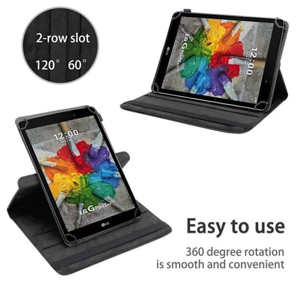Tablettskydd - CADORABO - LG G Pad 3 - Syntetiskt läder - Rotation 360° - Heltäckande skydd SVART