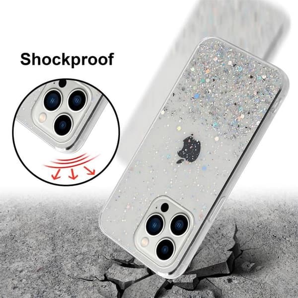 Transparent iPhone 13 PRO MAX-fodral med glitter, skyddande design med glittrande detaljer Vit