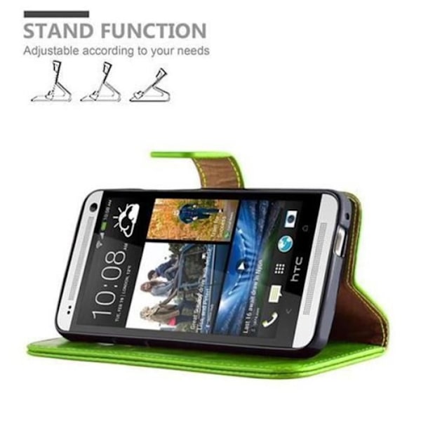 Fodral till HTC ONE M7 i PRE GREEN by Cadorabo (LYXdesign) Fullt skyddsfodral med flipskydd och horisontellt stativ