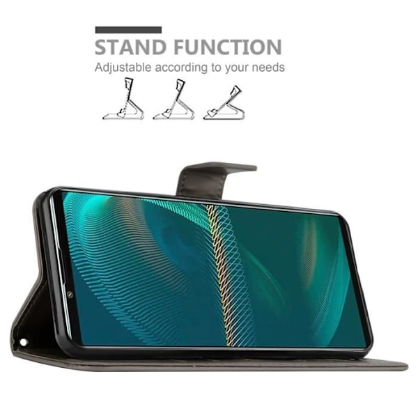 Coque för Sony Xperia 5 III - CADORABO - Grå Blommig - Syntetläder - Ställfunktion - Fack för Kort Blommig grå