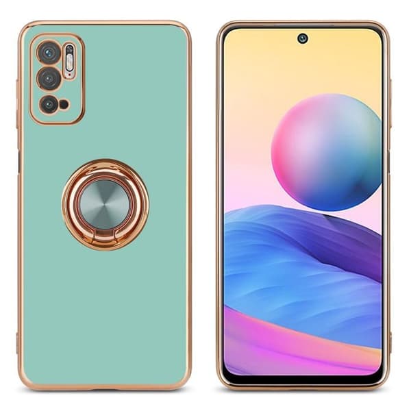 Fodral för Xiaomi RedMi NOTE 10 5G / POCO M3 PRO 5G Glansig Turkos - Guld med kameraskydd Blå