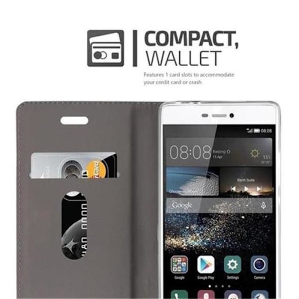 Cadorabo Huawei P8 Fodral i LJUSGRÅ BRUNT TYG - Magnetisk Fodral i konstläder med stativ och kortplats