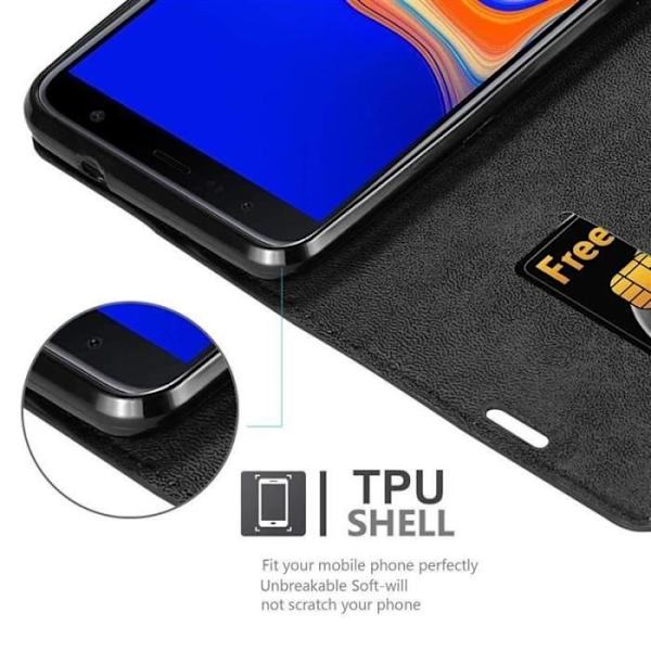 Coque portefeuille - CADORABO - Samsung Galaxy J6 PLUS - Syntetiskt läder - Magnetstängning - 360° flip Svart