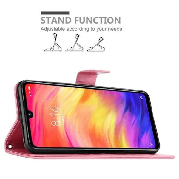 Fodral - CADORABO - Xiaomi Redmi Note 7 - Läderimitation - Blommönster - Magnetisk stängning Rosa