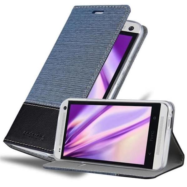 Coque - CADORABO - HTC ONE M7 - Similskinn - Jeansdesign - Magnetisk stängning Blå
