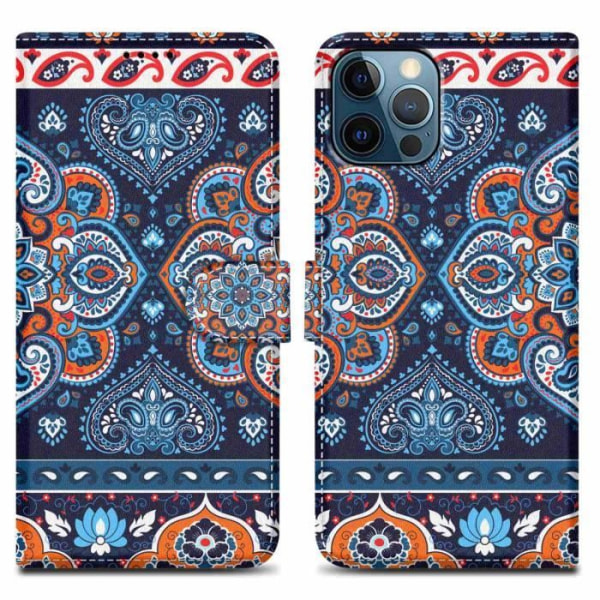 Coque för iPhone 13 PRO MAX - CADORABO - Mandala Blå - Syntetläder - Magnetstängning - Komplett skydd Blå