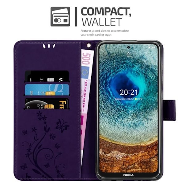 Coque - CADORABO - Nokia X10 / X20 - Blommig - Simili läder - Magnetisk stängning Mörk lila