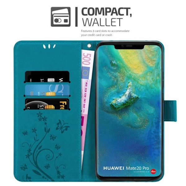 Fodral till Huawei MATE 20 PRO - CADORABO - Blommönster - Imiterat läder - Stativfunktion - 3 kortplatser Blå