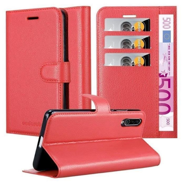 Fodral - CADORABO - MEIZU 16Xs - Rött konstläder - Stativfunktion - Kortfack Röd