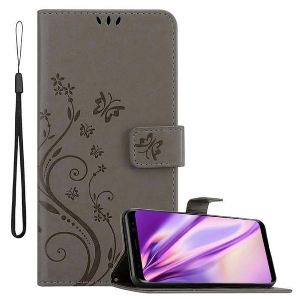 Fodral med lock för Samsung Galaxy S8, Grå Blommig Design, Plånboksfodral Grå