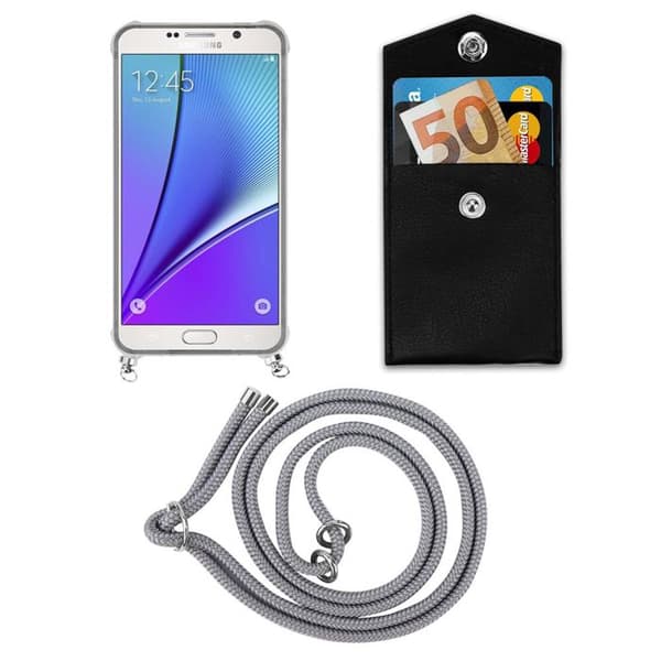 Fodral för Samsung Galaxy NOTE 5 med axelrem i GRÅSILVER med justerbar snodd Grå