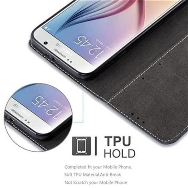 Cadorabo Samsung Galaxy S6 Fodral SVART BLÅ Imiterat läder (LÄDER/MOKA) Magnetfodral med stativ och kortplats