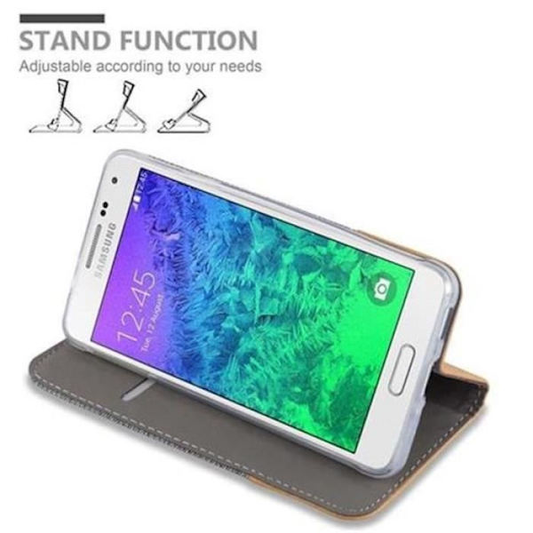 Cadorabo-fodral för Samsung Galaxy ALPHA LJUSGRÅ BRUNT TYG-IMATISKT LÄDER Magnetiskt fodralhölje stöder kortplats för stativ