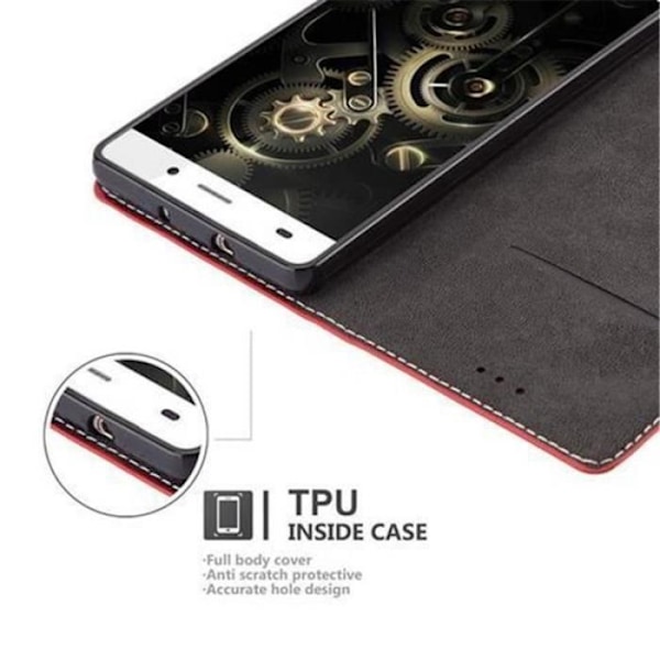 Huawei P8 LITE Fodral i RÖD SVART från Cadorabo (LÄDER-Faux Leather COMBI Design) Helt skyddsfodral med Flip Flip röd svart